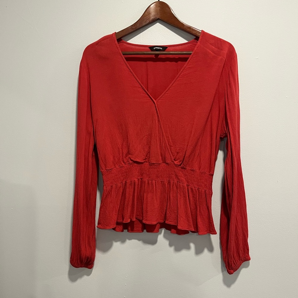 Express Long Sleeve Surplice, Poplum Blouse